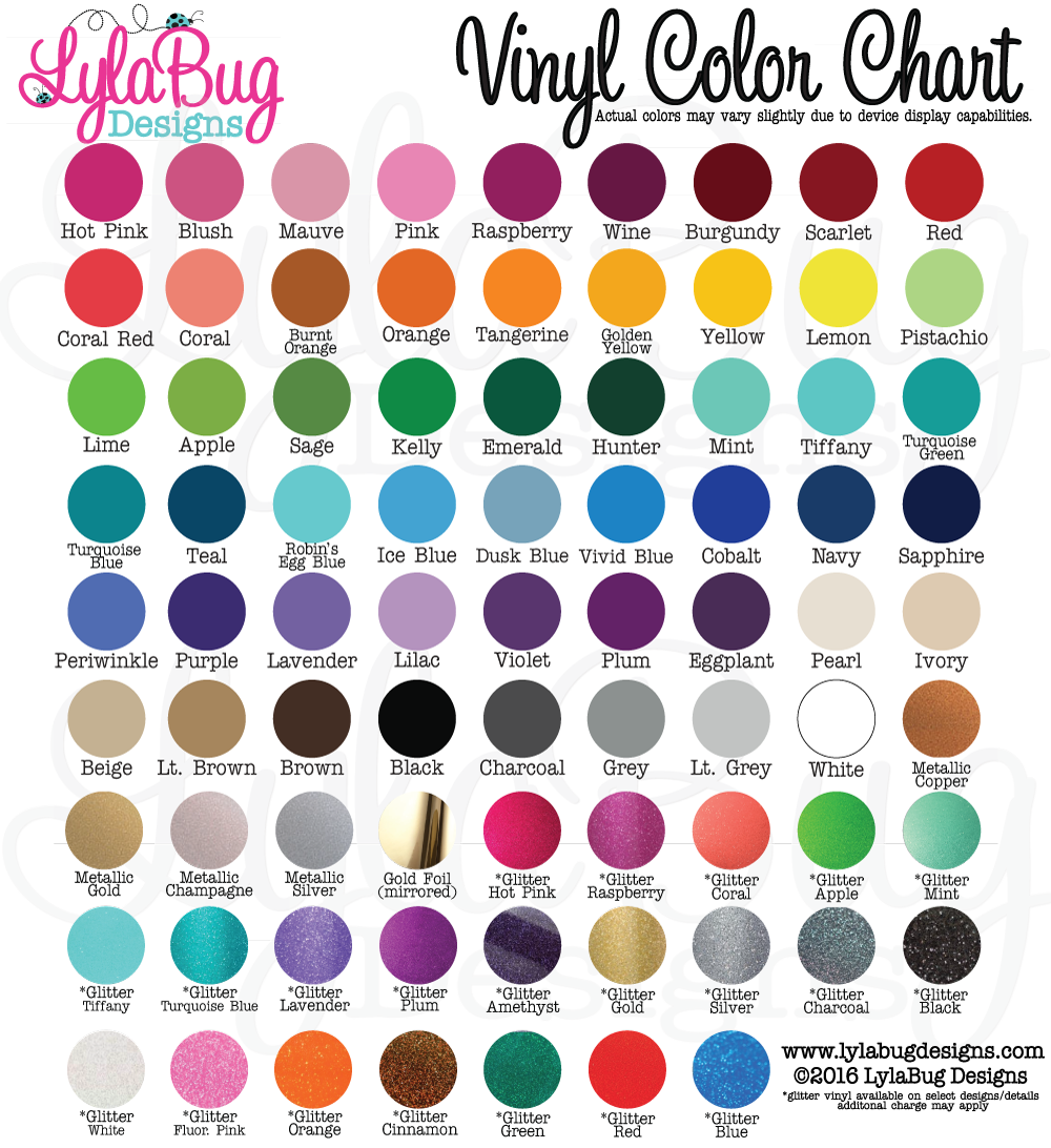 LylaBug Designs Vinyl Color Chart