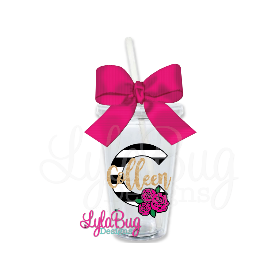 Black & White Striped Floral Monogram