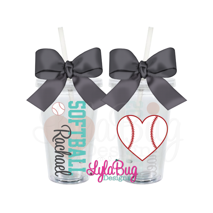 Softball Heart Acrylic Tumbler