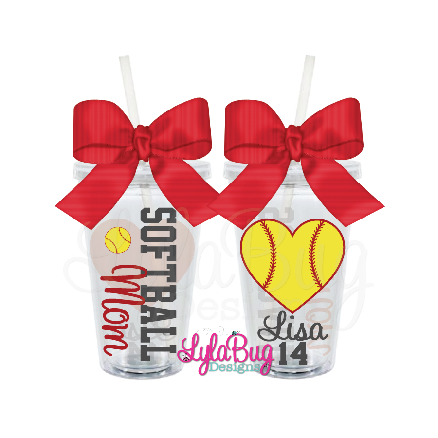 Softball Mom Heart Acrylic Tumbler