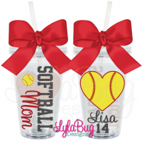 Softball Mom Heart Acrylic Tumbler